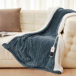 JET'S HOME Heated Blanket 50"x60" - ETL Certified Flannel Electric Blanket Throw Machine Washable Heating Blanket with 9 Heating Levels 10 Hours Adjustable Auto-Off (Ash Blue)