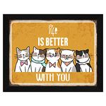 ArtX Paper Cats Motivational Quotes Framed Wall Art Painting, Multicolor, Abstract, 10 X 13 Inches, Set of 1 (AXD00272-MOT)