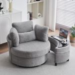 DEKKETO Swivel Cuddle Sofa Chair With Footstool Set, Chenille Single Tub Chair With Four Pillow, Snuggle Barrel Chair With Thick Cushion For Adults, Accent Round Armchairs For Living Room, Light Grey