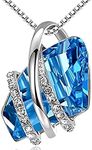 Leafael Wish Stone Pendant Necklace with Aquamarine Blue Birthstone Crystal for March and December, Silvertone, 18" + 2" Chain