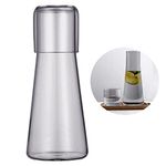 DOERDO Clear Bedside Water Carafe with Tumbler Glass for Bedroom Nightstand, Glass Carafe with Cup Set, Mouthwash Bottle for Bathroom, Grey 30oz/850ml