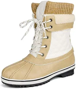 DREAM PAIRS Women's Mid Calf Waterproof Winter Snow Boots Monte,Size 7,Beige/White,Monte_01