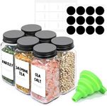 ComSaf 6Pcs 4oz Glass Spice Jars with Shaker Lids, 21 Labels, Spice Jars Trial Set & Supplement Set, Empty Spice Containers and Square Spice Bottles for Kitchen and Seasoning