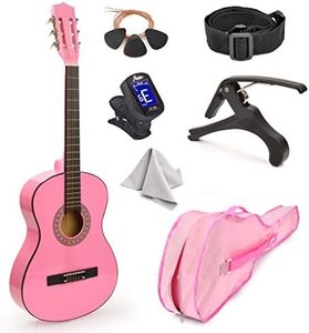 30" Wood Classical Guitar with Case and Accessories for Kids/Girls/Boys/Beginners (Pink)