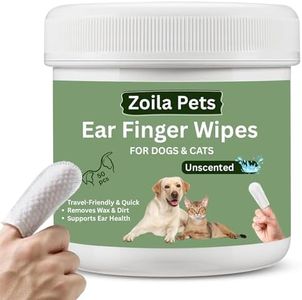 Zoila Pets Dog Ear Wipes & Cat Ear Cleaner – Ear Wipes for Dogs, Cat Ear Wipes, Gentle Dog Ear Cleaning Wipes Remove Wax, Dirt & Odor, No-Rinse Ear Care (Unscented)