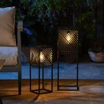 eUty Outdoor Solar Powered Floor Lamp 2 Piece Different Size Modern Outdoor Decor Lanterns with Edison Bulbs Waterproof Solar Light for Patio,Pool, Lawn, Porch, Garden