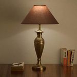 KAPOOR E-ILLUMINATIONS Ingleby Aluminium Table Lamp with Cotton Beige Tuch Pleated Drum Shade.… (Brass)