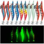 Squid Jigs Shrimp Fishing Lures - 10pcs Fishing Hard Lures Squid jig Hooks Shrimp Artificial Spinner Lures Kit with Luminous Prawn Tail Glow in Dark for Cuttlefish Octopus Squid