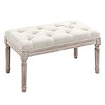 HOMCOM Bed End Stool Accent Bench, Piano Stool, Window Seat, Tufted Fabric Footstool for Bedroom, Hallway, Living Room - Beige