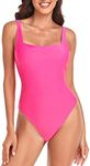 RELLECIGA Women's Neon Rose Square Neckline One Piece Swimsuit Bathing Suits Size Large