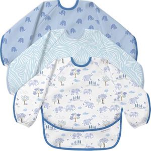 CIVARUA KIDS 3 Pack Long Sleeve baby Bibs for Eating, Waterproof Smock Bib
