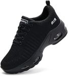 Trainers for Women Running Shoes Air Cushion Arch Support Memory Foam Gym Sneakers Ladies Comfor Breathable Non Slip Work Shoes All Black UK 6