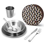 Odoland Camping Cutlery Set with Portable Pouch Case, Stainless Steel Tableware Kit Travel Utensil Set with Bag All-in-1 Flatware Kit for Hiking and Picnic Outdoor and Indoor, 1 People