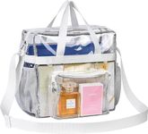 Sturdy Transparent Clear Bag Stadium Approved 12×6×12 Size, Clear Tote Lunch Office Sports Gym Bag with Reinforced Straps, Transparent Handbag for Women & Men White