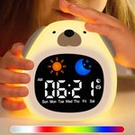 SunnyOcean Kids Alarm Clock with Night Light, Bedside Sleep Training Clock with White Noise, Touchable Ok to Wake Clock for Toddlers, Rechargeable Dog-Shaped Digital Clock for Bedroom