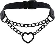 SNOLLOWYY Heart Leather Choker Punk PU Necklace Goth Choker Soft Collar Chain for Women Girls Gifts, Leather, No Gemstone