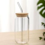 KAMVY Beer Can Shape Drinking Glasses Tumbler with Airtight Wooden Lid and Straw Pack of 1, 500ml Mason Sipper Bottle for Juice Cocktail Iced Tea Coffee Hot Cold Drink Cup Travel (CAN WITH WOODEN LID)