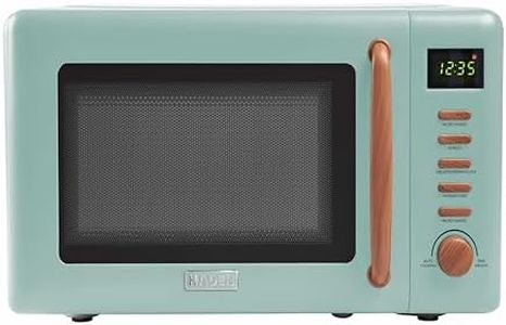Haden Dorchester Green Microwave Oven - 20L 800W Microwave, Digital Controls, 5 Power Levels - Ideal Countertop Microwave with Wood Effect Finish, Small Kitchen Space