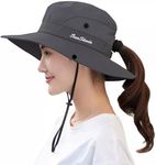 UTOWO Sun Hat for Women Summer UV Protection Beach Hat Wide Brim Mesh Bucket Fishing Hat with Ponytail Hole Foldable Packable Hat, Grey, Medium