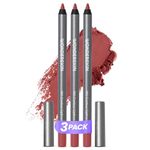 Wonderskin 360 Contour Lip Liner Pencil, 3 Pack - Long Lasting, Sharpenable Lip Liners, Waterproof & Transfer-Proof Nude Lip Pencil (Ruby)