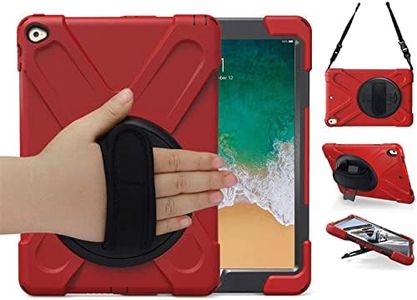 TSQ iPad Air 2 Case A1566 A1567 Model 2014 with Rotating Stand Handle Strap | Drop-Proof Rugged Protective Cover Case for iPad Air 2nd Generation for Kids, Red