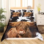 Highland Cattle Duvet Cover Set Double Size,Cow Fur Bedding Set for Kids Teens Boys Girls Room Decor,Farmhouse Animals Cowhide Comforter Cover Black White Brown Rustic Quilt Cover with 2 Pillowcases