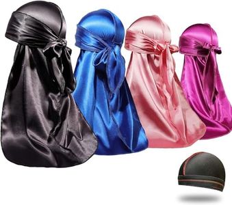 4PCS Silky Durags for Men Women 360 Waves with 1 Wave Cap, Silky Satin Durag Extra Long Tails