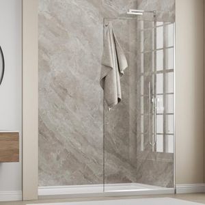 36" W x 76" H Fixed Shower Glass Panel, 3/8"(10mm), Hook, Brushed Nickel
