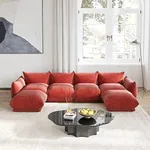 WJShome U-Shaped Sectional Sofa,Chenille Minimalist Modular Sofas Couches,6-Seater Sectionals Couch with Wide Reversible Chaise Ottoman for Living Room Bedroom Office Apartment,Red