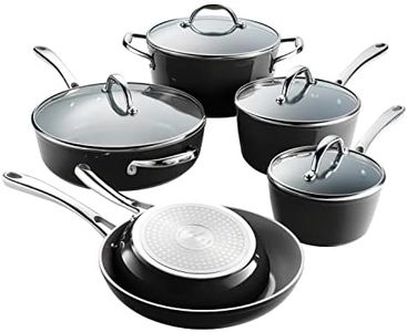 Tramontina 10-Piece Ceramic Non Stick Cookware Set with Lids, Heavy-Gauge Aluminum Pots and Pans Kitchen Set with PFOA/PTFE-Free Nonstick Coating, Dishwasher and Oven Safe (Black)