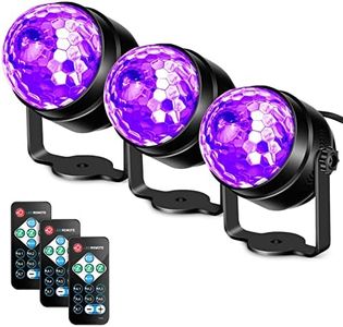 Litake UV Black Lights for Glow Party, 6W LED Disco Ball Strobe Lights for Dark Party Supplies, Sound Activated with Remote Control, Dj Light for Halloween Xmas Birthday Party Home Decorations, 3 Pack