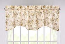 DaDa Bedding Vintage Roses Yellow Floral Window Curtain Valance - Semi Sheer Natural Lighting Botanical Cottage Farmhouse - Pale Ivory White Scalloped Tailored Edge Kitchen Decor - 18" x 52"