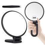 MIYADIVA 30X Magnifying Mirror, Hand Mirror with Handle, Double Sided Hand Mirror with 30X/1X Magnification, Essential Travel Mirror, Portable Foldable Makeup Mirror for Precision Makeup Frosted Black