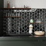 CRE8TIVE Black Hexagon Wall Tiles Self Adhesive Kitchen Black 3D Marble Effect Vinyl Wall Tiles Stick on Wall Tiles Bathroom Waterproof Fireplace Tile Stickers Sink Splashback 30.5cm x 30.5cm 4 Pieces