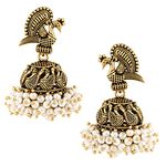 MEENAZ Traditional Wedding Temple 22kt Gold oxidised Meenakari Ethnic Antique South Indian Round Pearl Moti Feather Peacock Jhumkas Jhumka jhumki Earrings set Ear rings For Women girls Ladies -M630