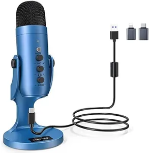 ZealSound USB Microphone,Condenser Gaming Mic for Phone/Laptop/PC/PS4/5/Computer,Microphone with Gain Knob,LED Mute,Monitor Volume Adjustment,Stand Base for Streaming, Podcast, Studio Recording (Blue)