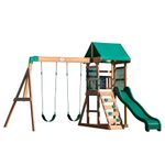 Backyard Discovery Buckley Hill Wooden Swing Set | Outdoor Playhouse for Kids, Garden Playground for Children, 2 Belt Swings, Climbing Frame, 6 Foot Slide, 100% Cedar Wood | For 3-6 Year Olds