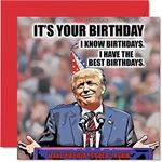 Funny Donald Trump Birthday Cards for Men Women - Trump Birthdays - Joke Happy Birthday Card for Friend Mum Dad Brother Sister Colleague Nan Grandad, 145mm x 145mm Banter Humour Bday Greeting Cards