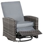 Outsunny Rattan Recliner Sofa with 360° Swivel, Outdoor Wicker Lounge Chair with Footrest & Soft Cushion for Patio, Garden, Backyard, Grey