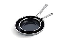 KitchenAid Multi-Ply Stainless Steel PFAS-Free Ceramic Non-Stick 20 cm and 28 cm Frying Pan Set, 3-Ply, Induction, Multi Clad, Silver