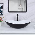 Davivy 24.5'' X 13.8'' Large Matte Black Oval Vessel Sink with Pop Up Drain,Boat Shape Ceramic Bathroom Vessel Sink,Bathroom Sinks Above Counter,Matte Black and White Vessel Sink for Bathroom (Large)