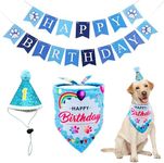 BIPY Blue Dog 1st Birthday Hat Bandana Banner for Boys Small Medium Dogs Cats Soft Bibs Doggy Party Grooming Supplies Celebration Birthday Bandana Set Costumes Headwear