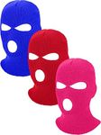 Geyoga 3 Pcs 3 Holes Knitted Full Face Cover Ski Mask Winter Knit Balaclava Outdoor Sports Thermal Ski Cover for Men Women, Royal Blue, Red, Rose Red, XX-Small