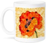 3dRose Orange California Poppy Watercolor with Floral Polka Dots Ceramic Mug, 15 oz, White-Mug_219701_2