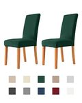 DASORY Velvet Chair Covers for Dining Room, Soft Stretch Seat Slipcover, Washable Removable Parsons Chair Protector, Set of 2,Dark Green