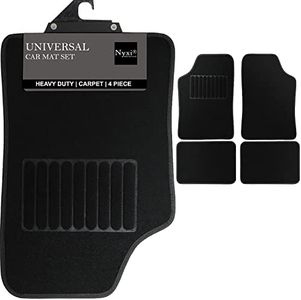 Nyxi 4 Piece Universal Carpet Floor Mat ( Front + Rear ) Velour Non-Slip for Cars SUV Truck and VAN Black Carpet Ray