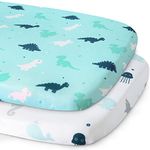 Bassinet Fitted Sheet(33" x 20"), Bassinet Sheets 2 Pack, Compatible with Most Bedside Sleeper Bassinet, Bassinet Sheets with Ultra Soft Microfiber Surface,Dinosaurs & Ocean