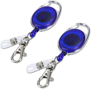 kwmobile 2X Retractable ID Badge Holder - Yo Yo ID Card Belt Clips with Metal Carabiner - Extendable Yoyo Lanyard Keyring Pass Holders - Blue