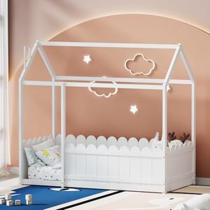 Artiss Single Bed Frame, Day Beds Baby Toddler Kids Toddler Loft Floor Daybed Platform Wooden Timber Frames Base House Bedroom Room Decor Home Furniture, Modern Design White