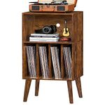 Lerliuo Record Player Stand, Brown Turntable Stand Holds up to 160 Albums, Mid-Century Vinyl Storage Cabinet Table with Solid Wood Legs, Record Player Holder Dispaly Shelf for Bedroom Living Room